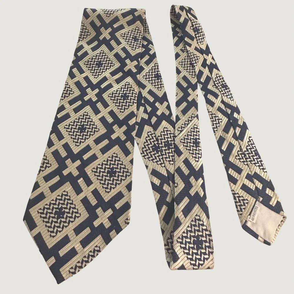 60s -70s Beau Brummell Mr Wonderful Tie Navy Groovy Geometric Op Art Retro